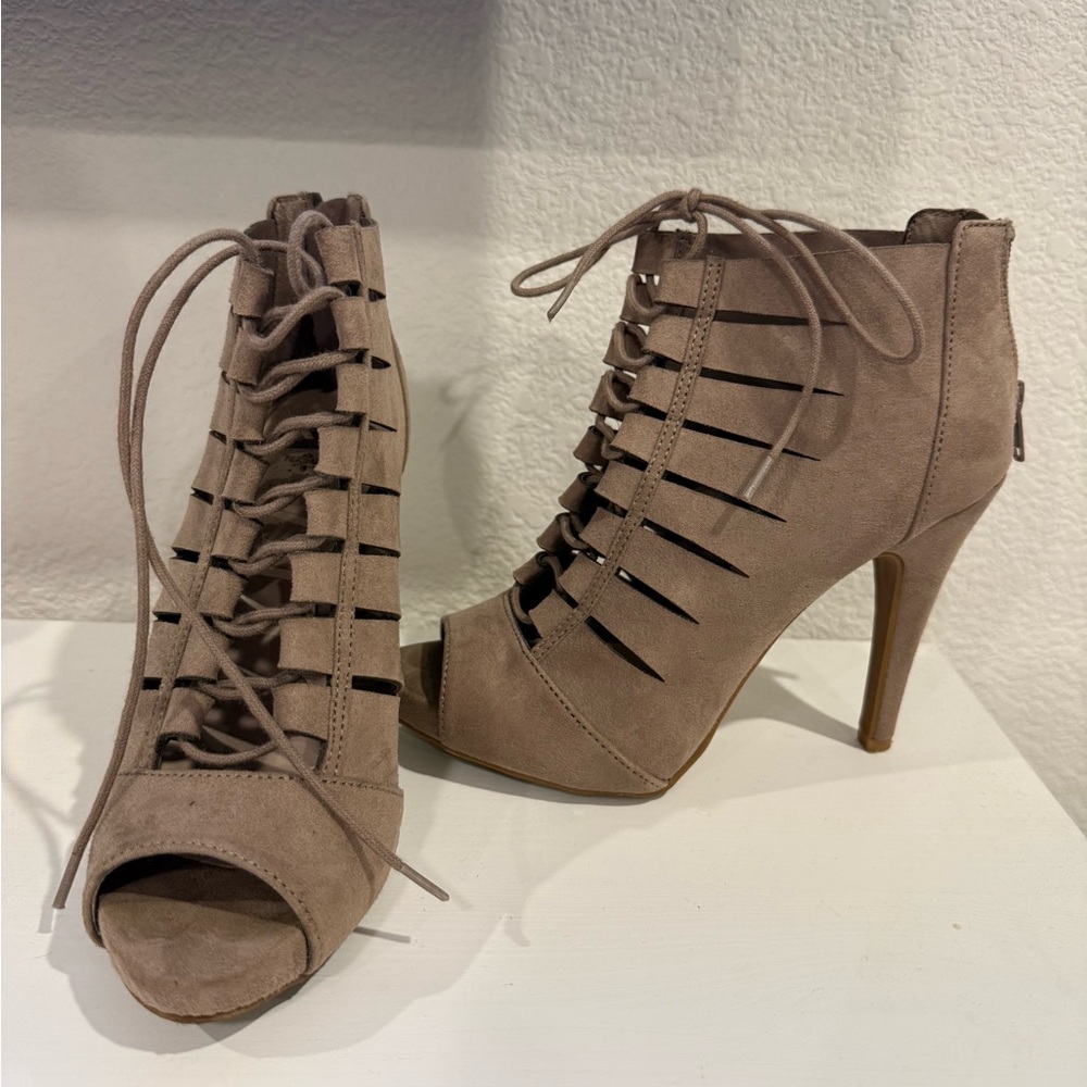 Stylish Tan Lace-Up Heels